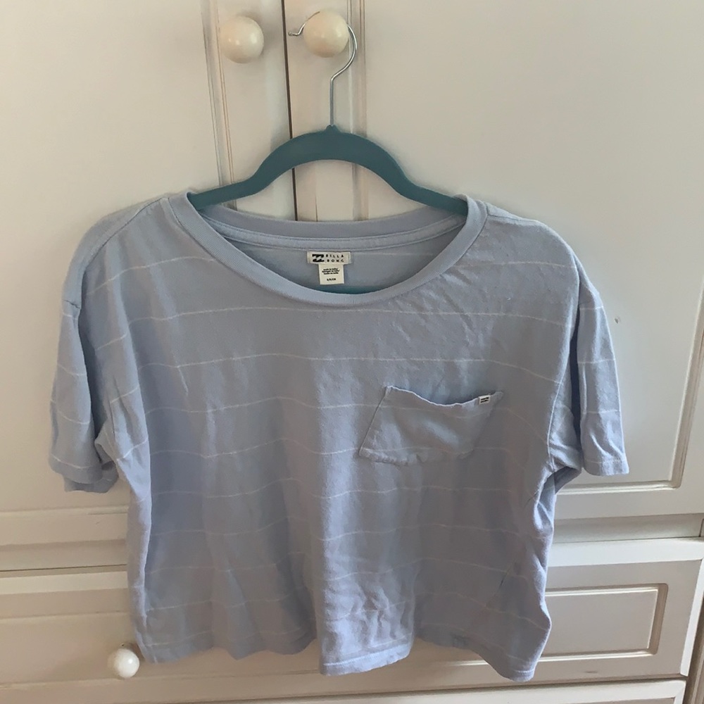 Billabong Light Blue and White Striped Tee